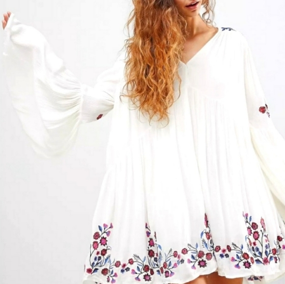 Free people Mini Dress off white with embroidery. Like New! - Picture 2 of 7